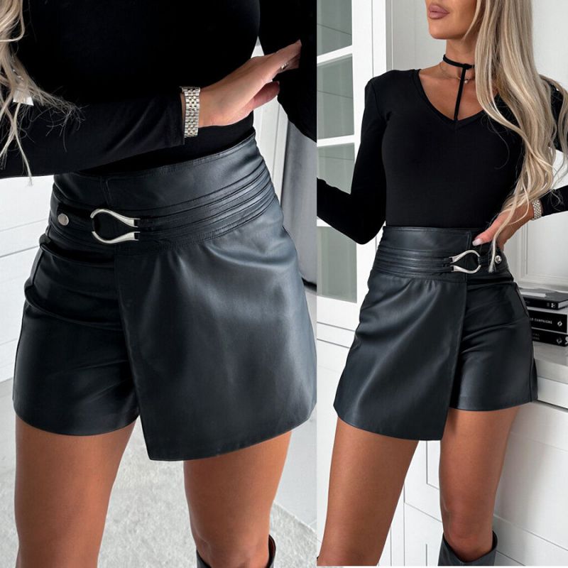 Pantalones Cortos Plisados De Cuero