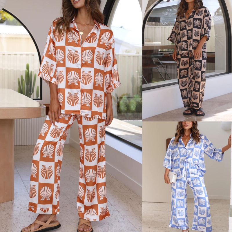Blue Polyester Printed Shirt And Trousers Set