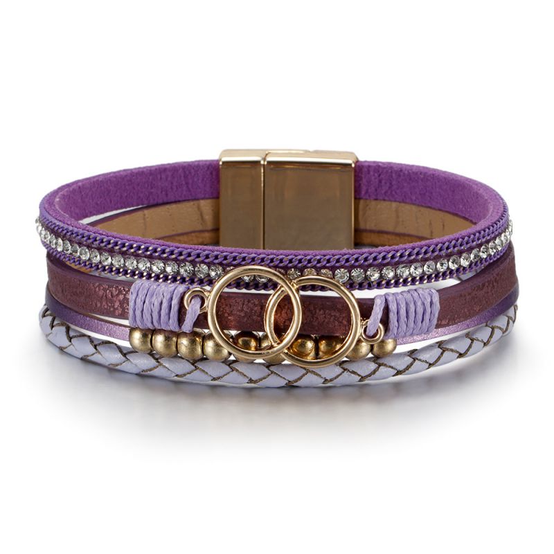 Purple Multi-layer Braided Leather Men's Bracelet
