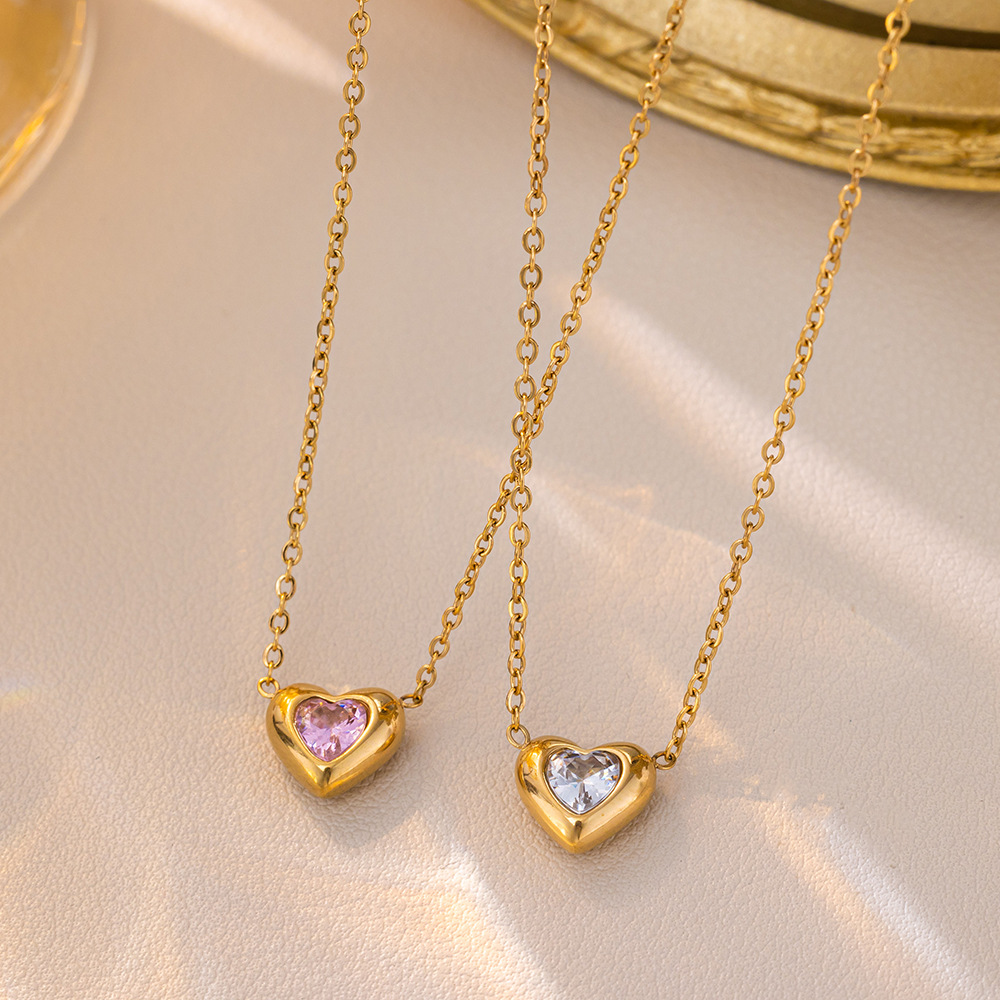 Collar De Corazón De Diamantes De Acero De Titanio