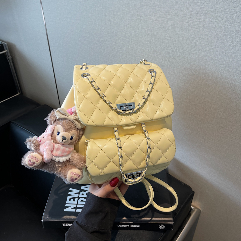 Yellow Pu Diamond Embroidery Large Capacity Backpack
