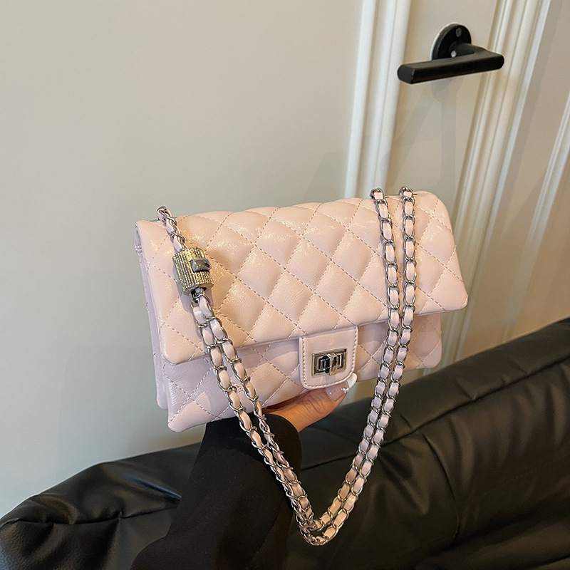 Black With Pendant Pu Diamond Lock Crossbody Bag