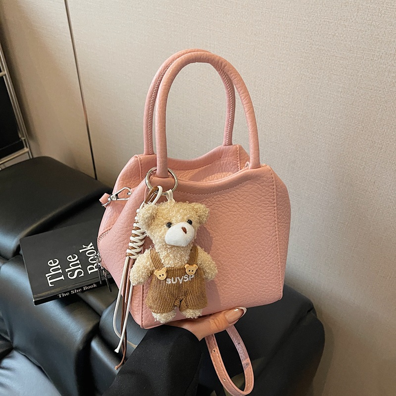 Pink Pu Lychee Pattern Large Capacity Crossbody Bag