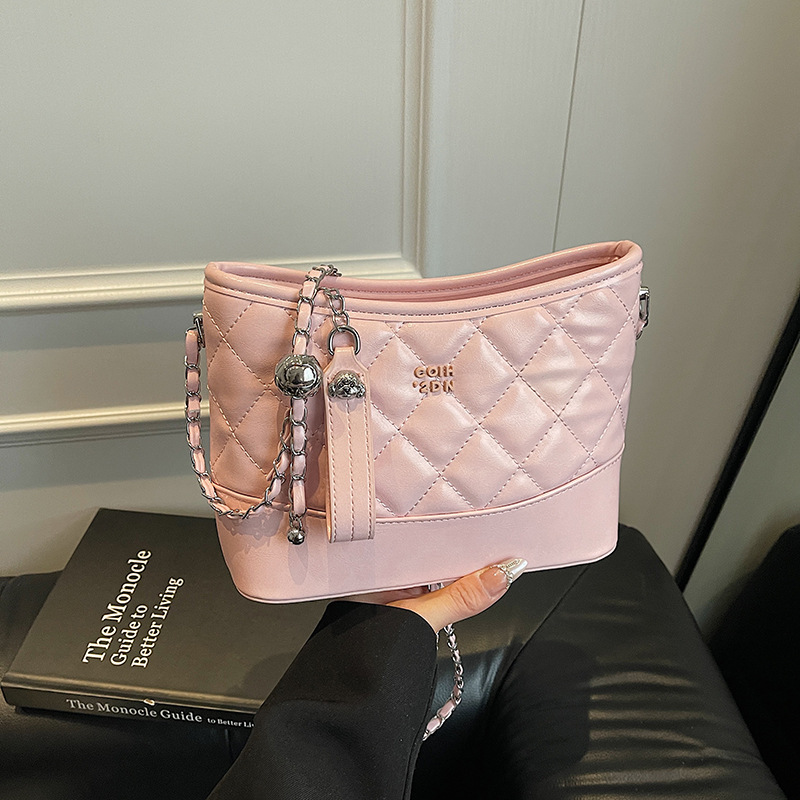 Black Pu Diamond Embroidery Crossbody Bag