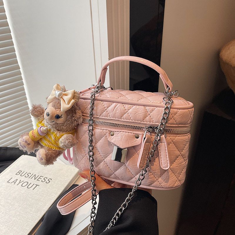 Blue Model 2 Pu Double Pocket Diamond Shoulder Bag