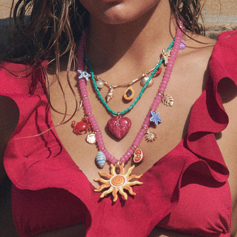 Necklace Alloy Geometric Beaded Love Heart Sun Shell Multilayer Necklace