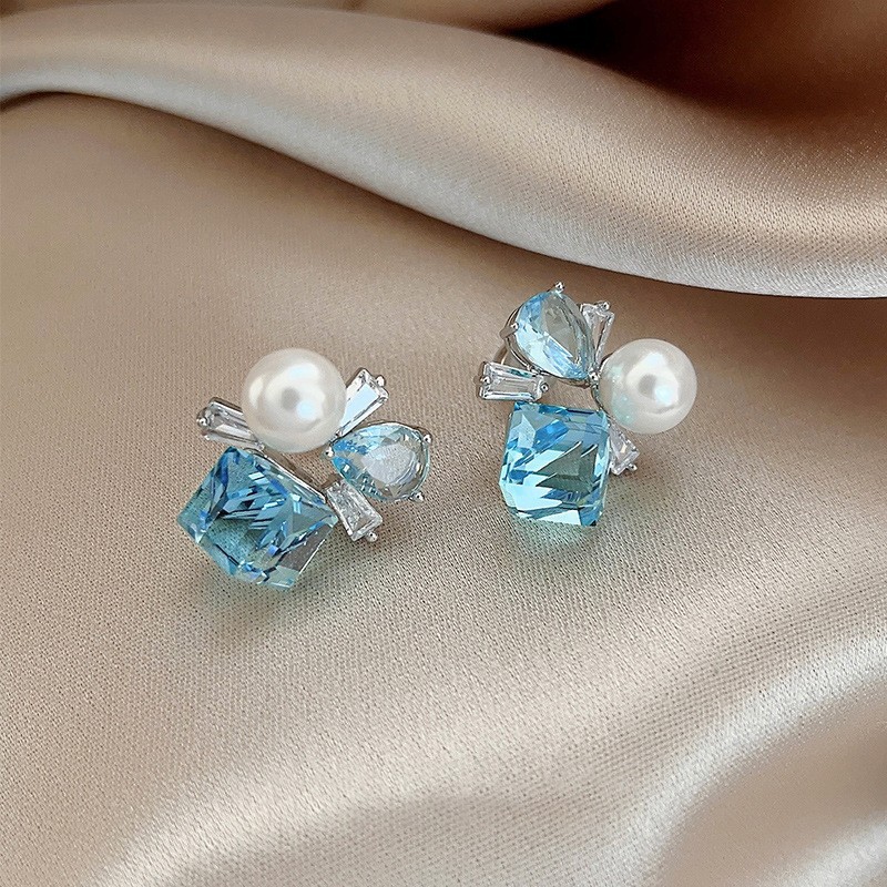 1#blue Crystal Geometric Starfish Butterfly Irregular Earrings