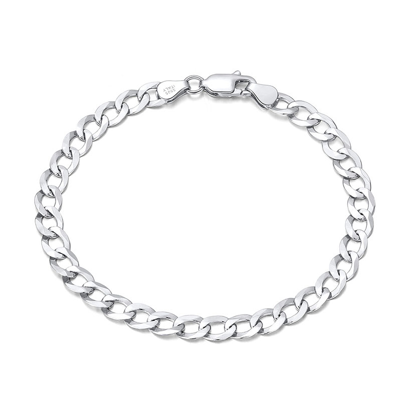 Width:3mm Platinum Length:23cm Silver Geometric Chain Men's Bracelet