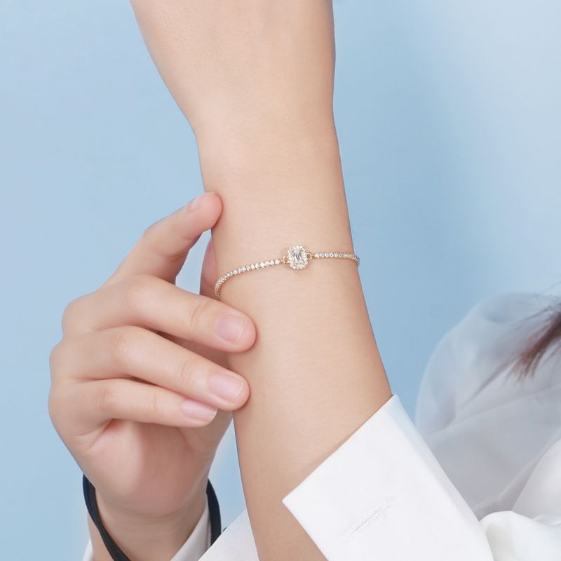Platinum Silver Diamond Square Bracelet