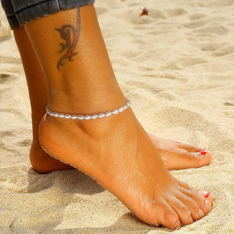 14k Gold + Natural Freshwater Pearls Pearl Beaded Anklet