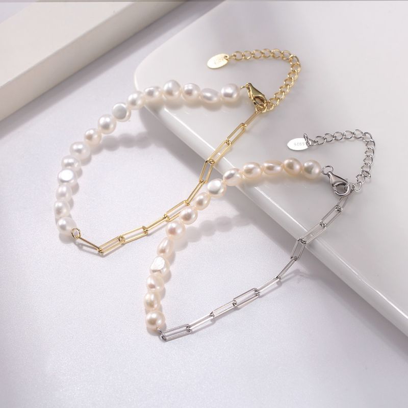 4-5mm Freshwater Pearls Electroplated Platinum 18cm+5cm Pearl Beaded Chain Bracelet