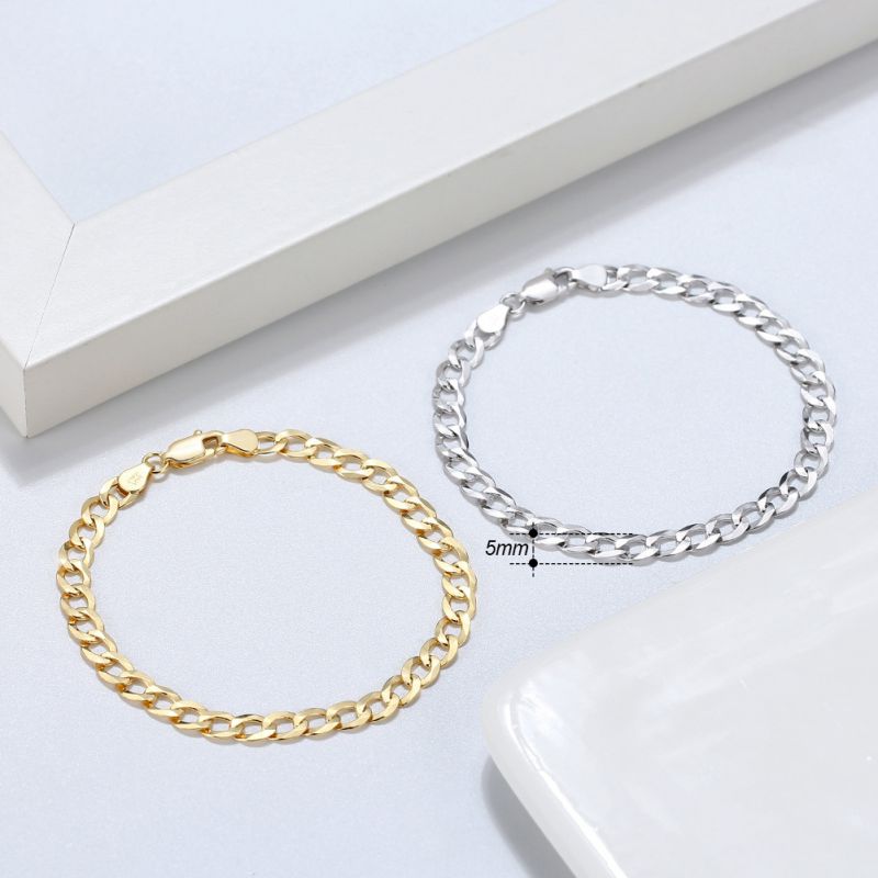 Width:5mm Platinum Length:23cm Silver Geometric Chain Bracelet