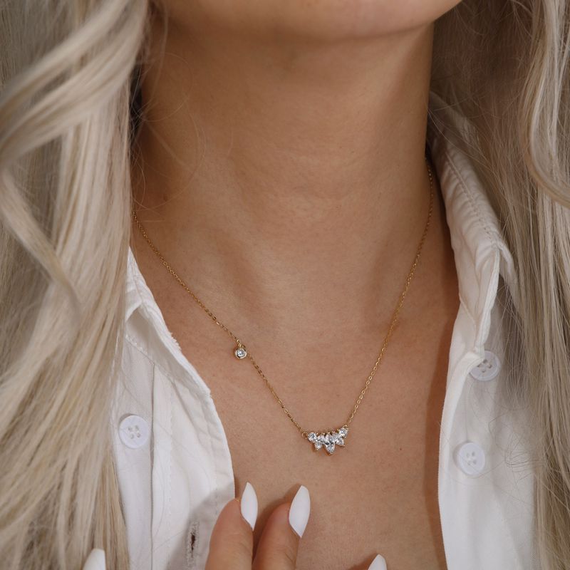 925 Sterling Silver 14k Gold 5a Zircon 40+5cm Silver And Diamond Geometric Necklace