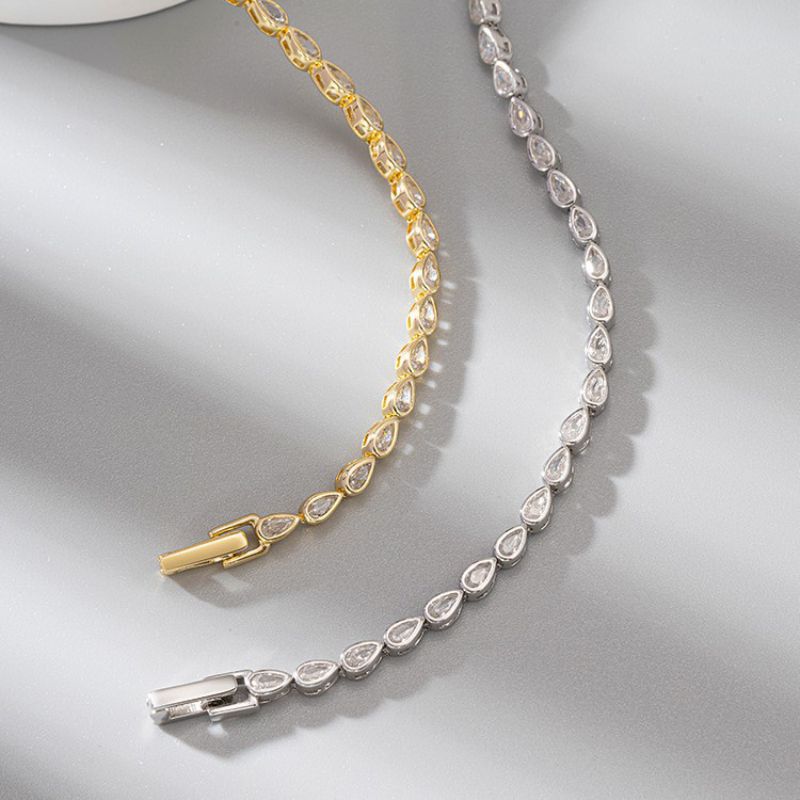 White Gold Length Including Buckle 20cm Silver And Diamond Teardrop Bracelet