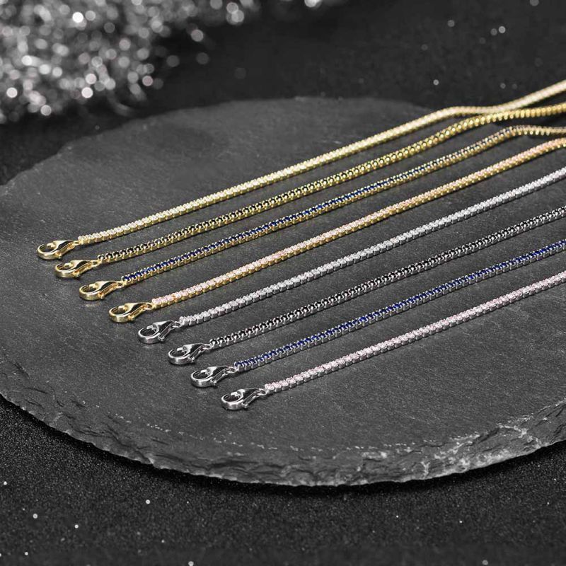 14k Gold 1.5mm Blue Zirconium Silver And Diamond Claw Chain Bracelet