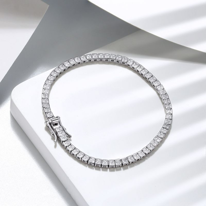 2.0mm Square White Zirconium Length:20cm Silver Diamond Claw Chain Bracelet For Men