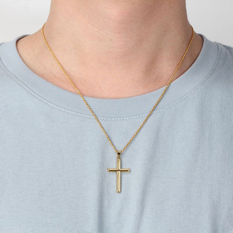 Brown Leather Rope Chain:60cm (24 Inches) 2mm Brown Leather Rope Chain + 18k Gold Pendant Silver Cross Necklace