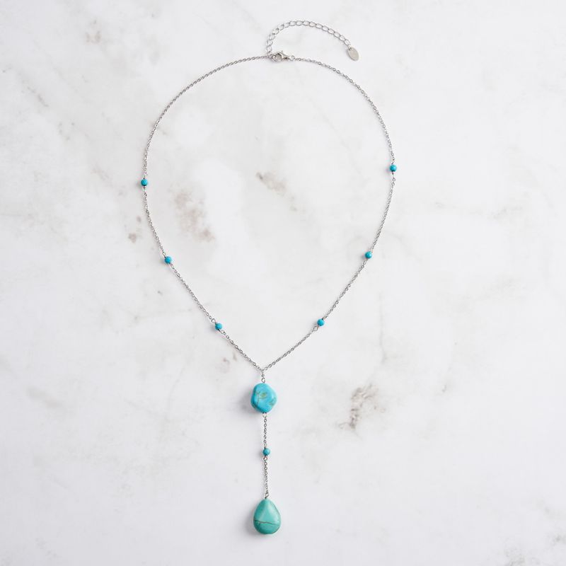Platinum Silver Turquoise Teardrop Necklace