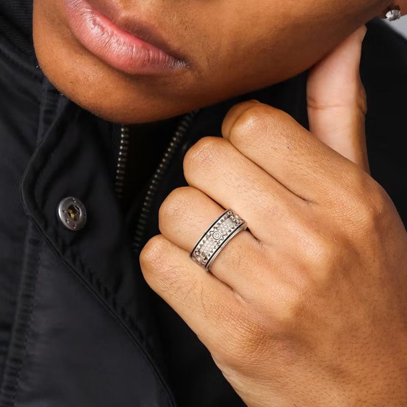 Plating:platinum Silver And Diamond Gear Ring