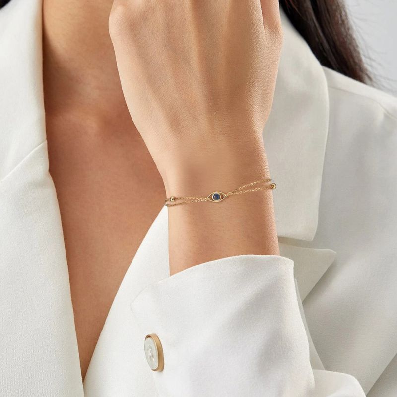 Pulsera Doble De Ojo De Diamante De Plata