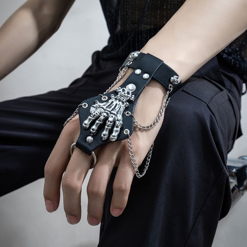 Black Rivet Skull Men's Bracelet