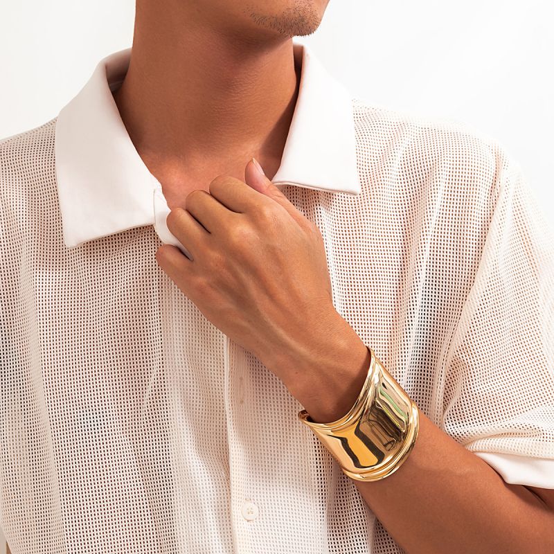 Black Alloy Wide Men's Bracelet