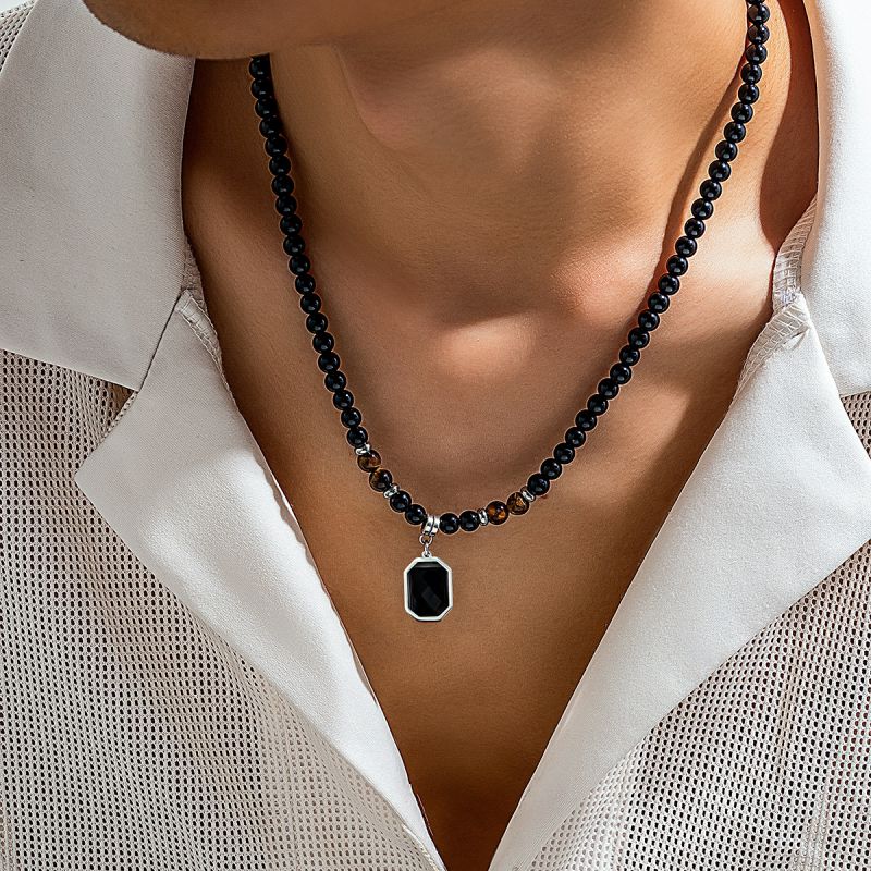 Collar Cuadrado De Cuentas Acrílicas Para Hombre