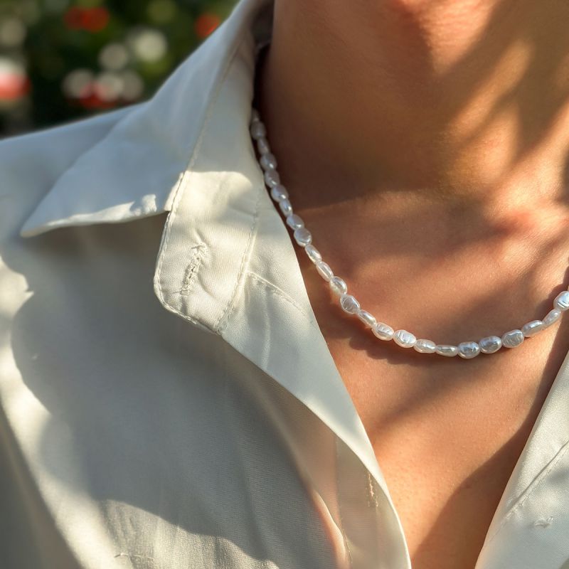 Silver Men's Special Shaped Pearl Necklace