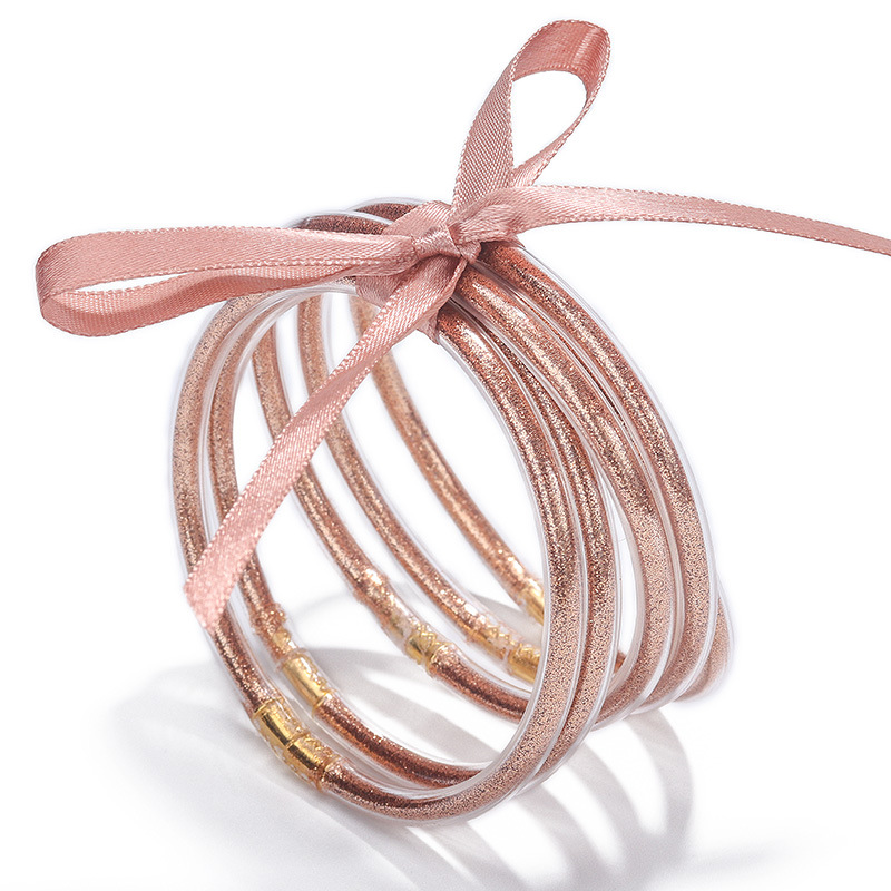 Juego De Pulseras De Lazo De Silicona Multicapa Con Polvo Dorado