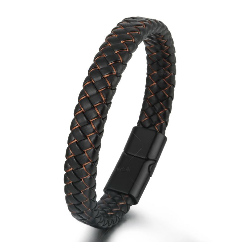Red Men's Braided Leather Bracelet