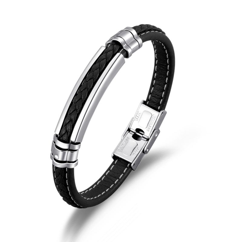 Blue Braided Leather Men's Bracelet