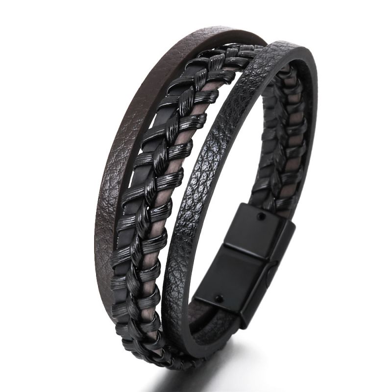 Color Mixing Leather Braided Men's Bracelet