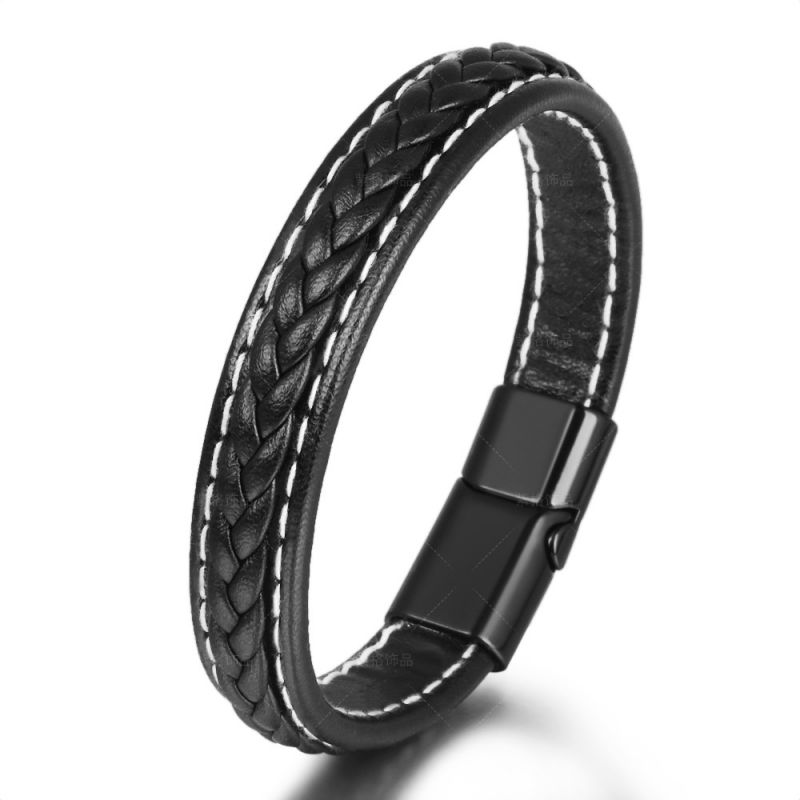 Red 1 Alloy Leather Braided Men's Bracelet