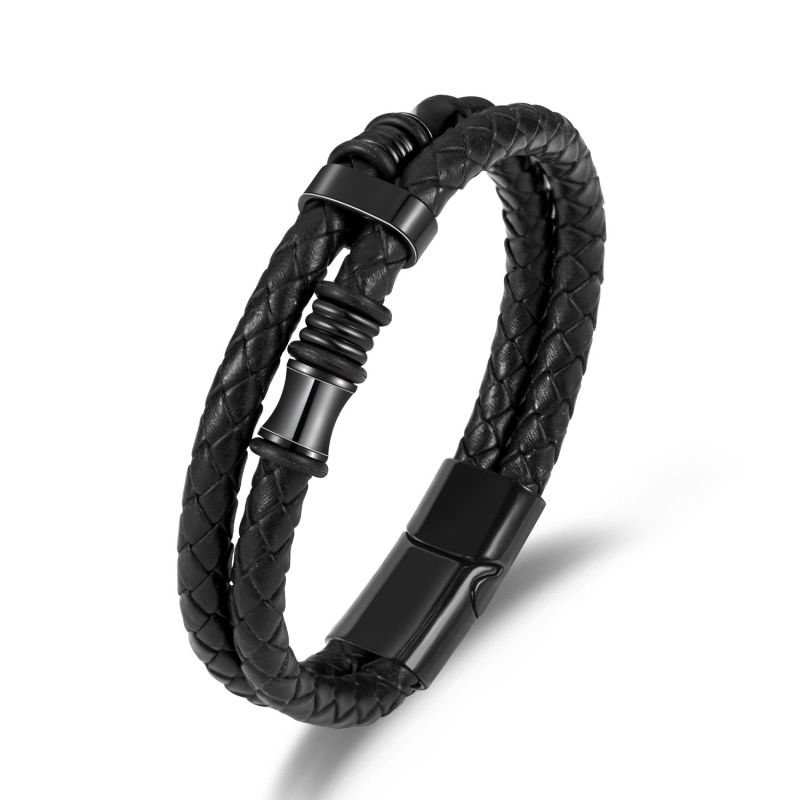 Black Alloy Leather Braided Men's Bracelet