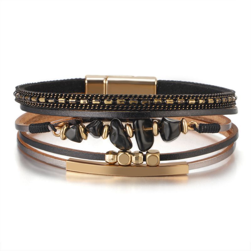Brown Leather Braided Gravel Men's Bracelet