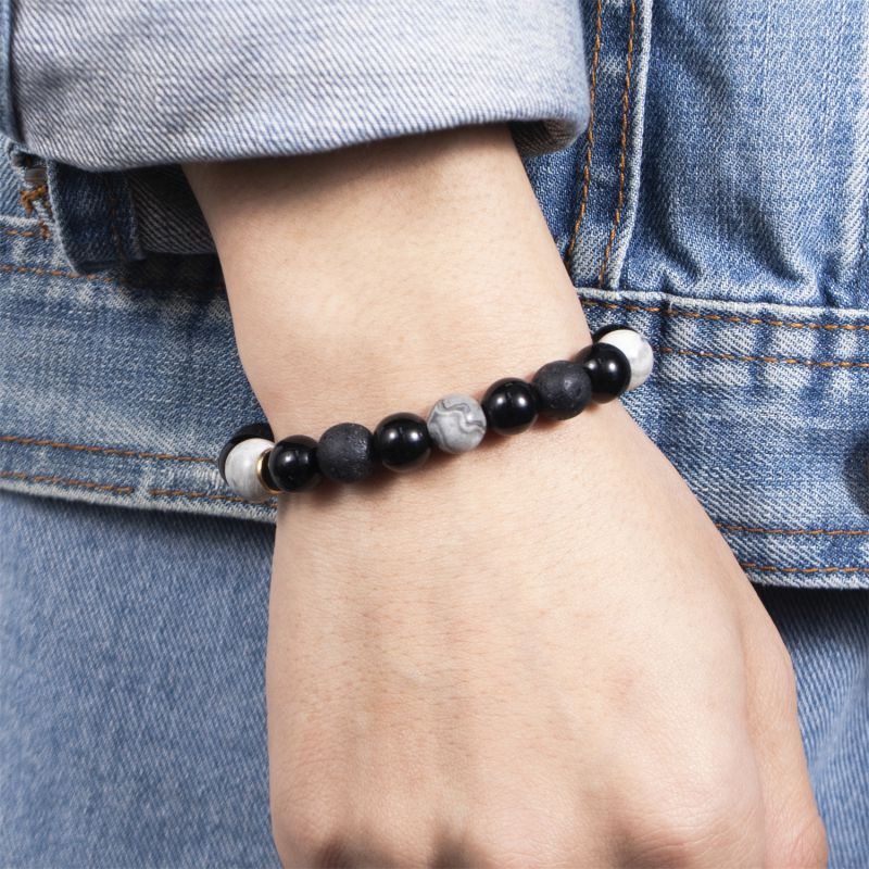 Black Natural Stone Beaded Bracelet For Men