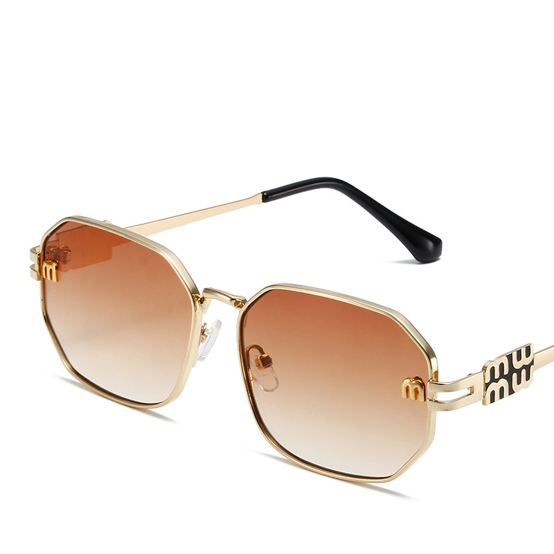 Gold Frame Full Gray Metal Polygonal Sunglasses