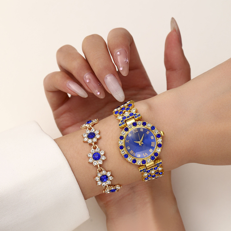 Two-piece Set (opp Bag) Alloy Diamond Round Watch Bracelet Set