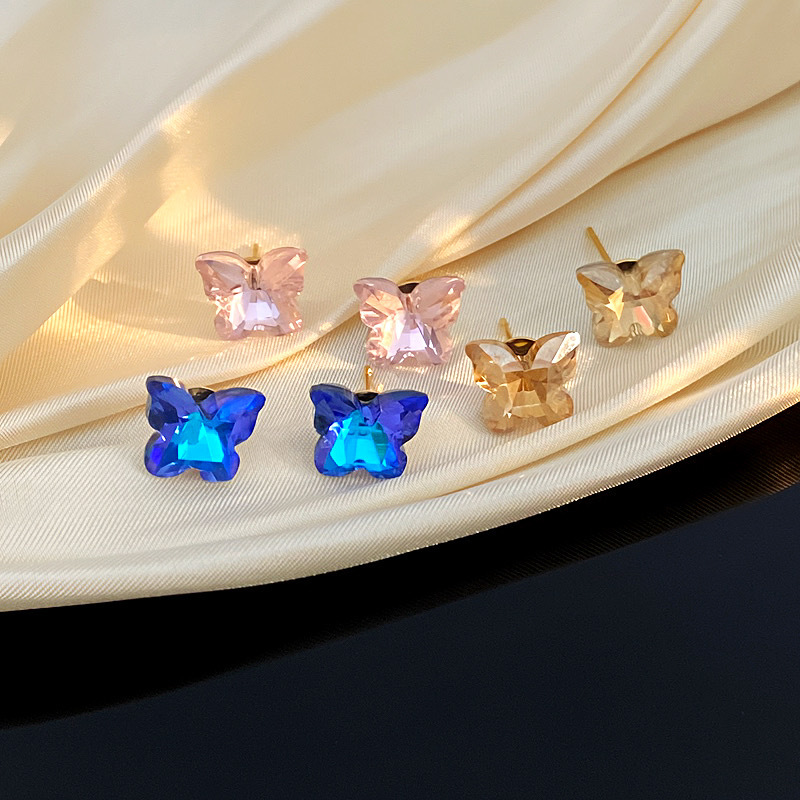 Juego De Pendientes De Mariposa Con Diamantes De Metal