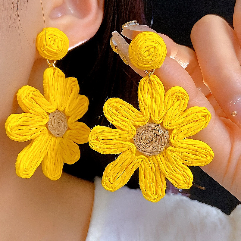 White Copper Braided Flower Earrings