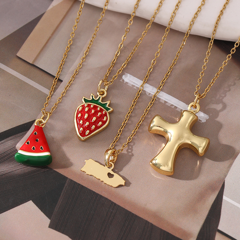 Red 1 Titanium Steel Oil Drop Strawberry Necklace