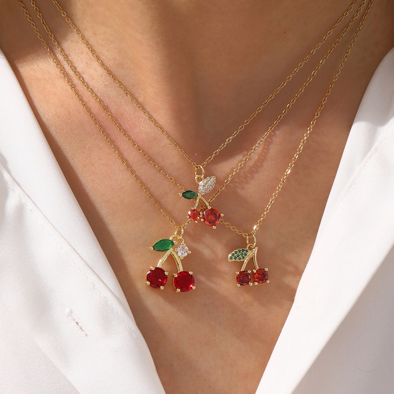 Red 4 Titanium Steel Inlaid Zirconium Cherry Necklace