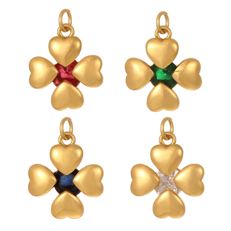 Rose Red Copper Inlaid Zircon Lucky Clover Accessories