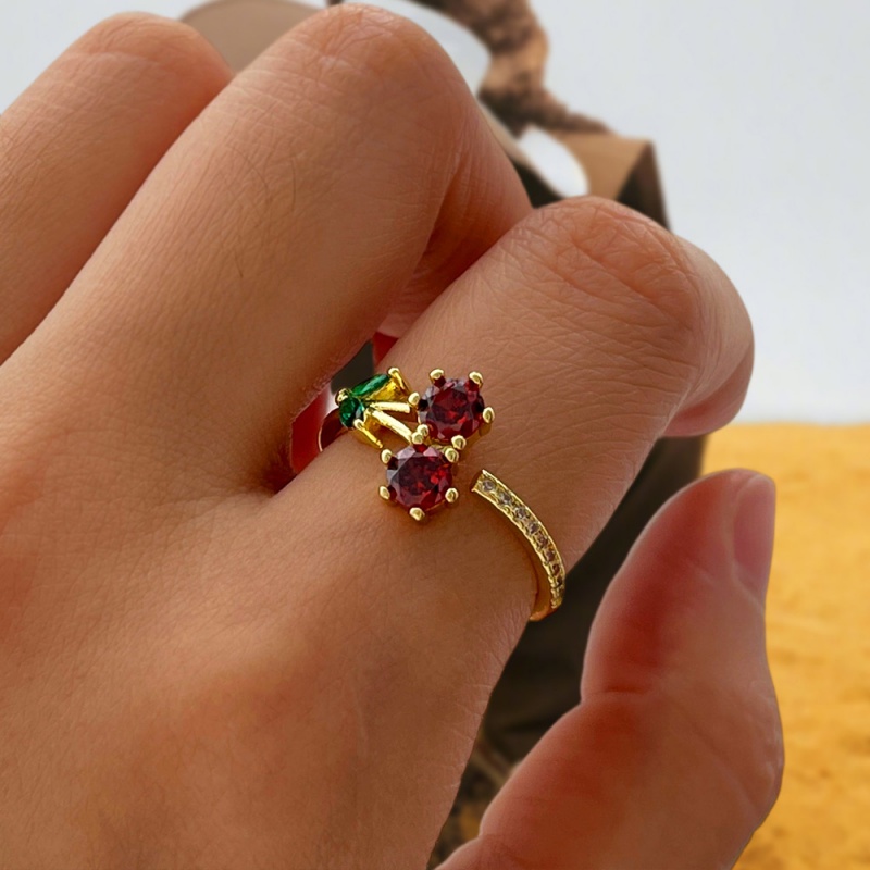Gold Copper And Zircon Cherry Ring