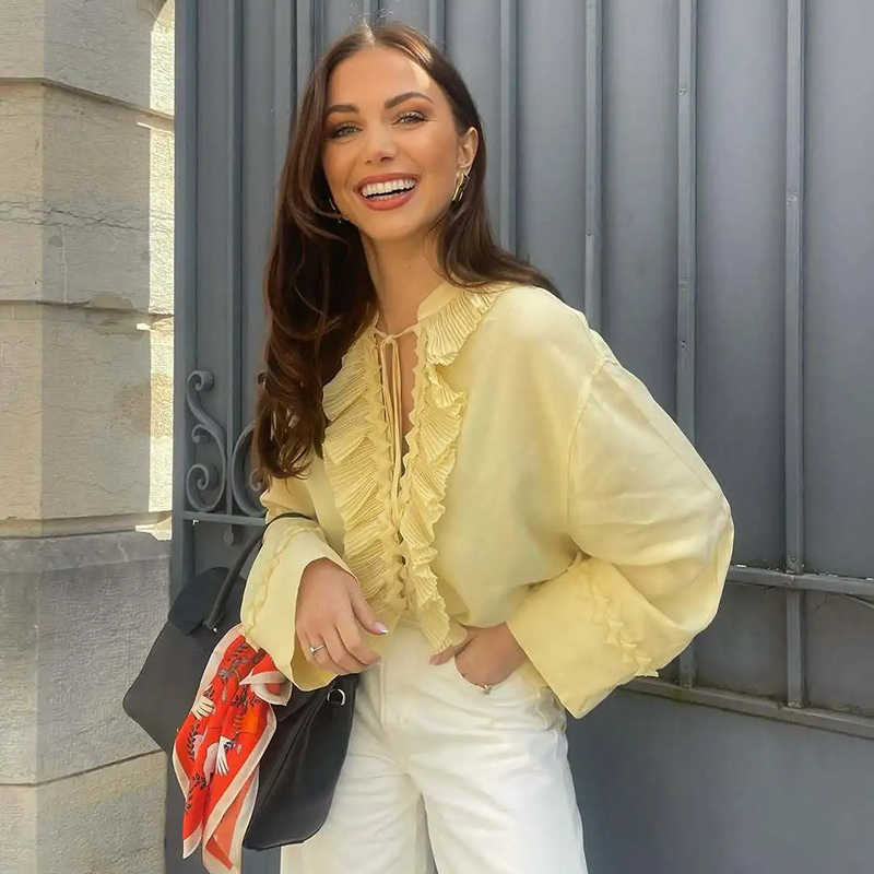 Yellow Ruffled Pleated Shirt