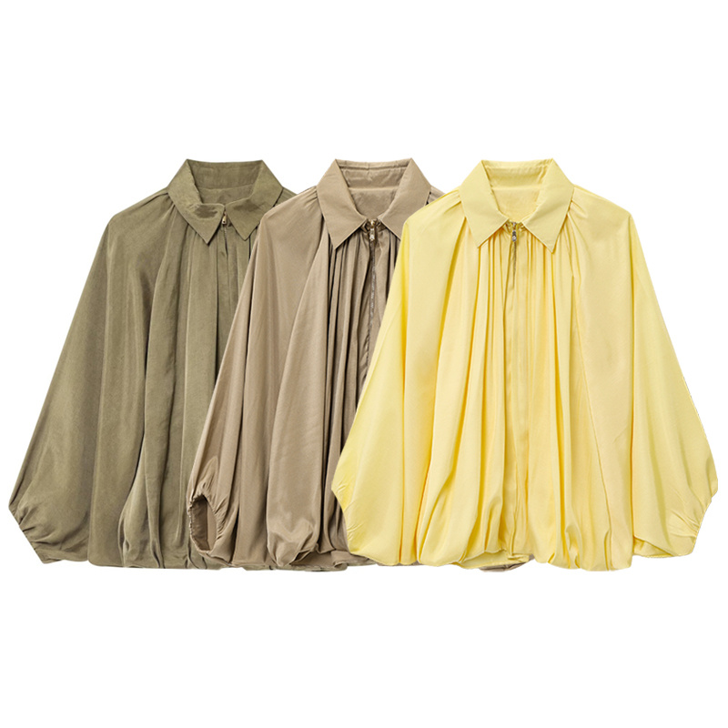Yellow Polyester Lapel Pleated Jacket