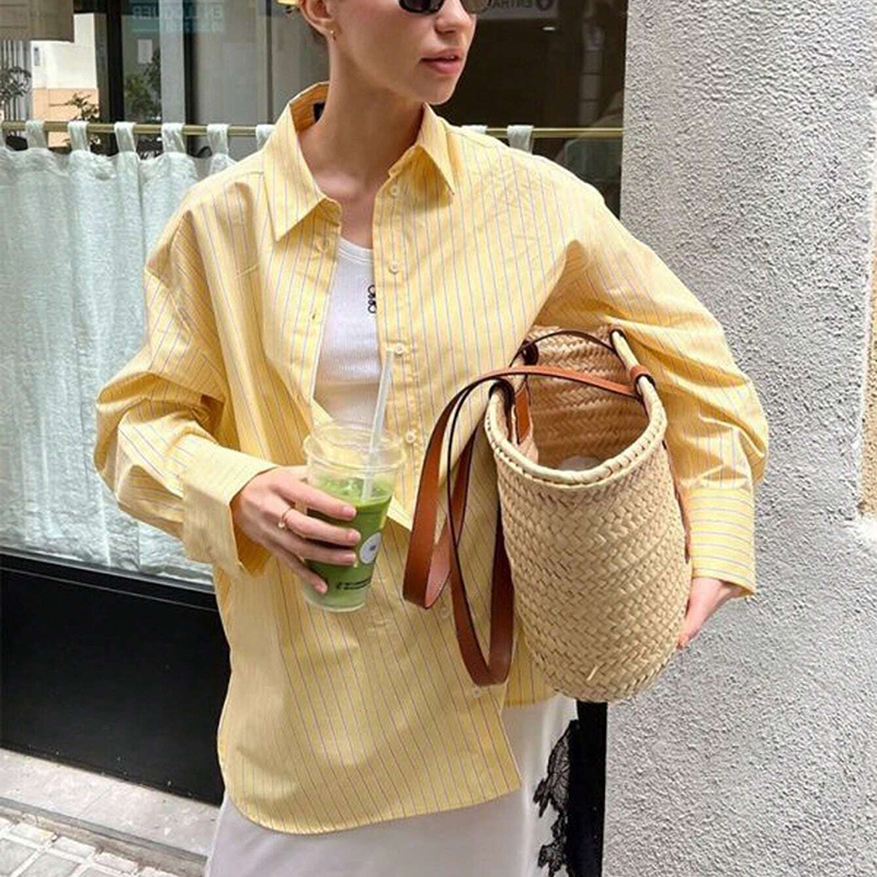 Orange Striped Lapel Shirt