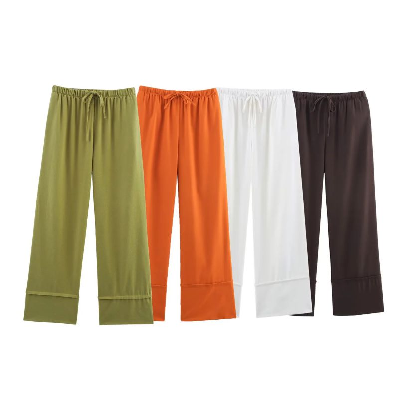 White Linen Wide-leg Lace-up Trousers