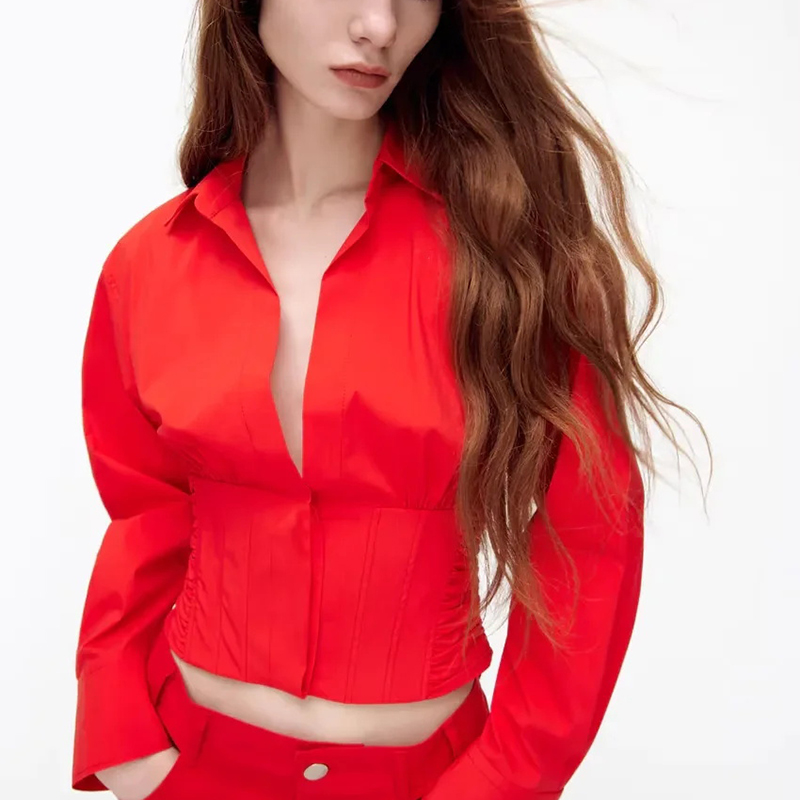 Red Poplin Lapel Shirt