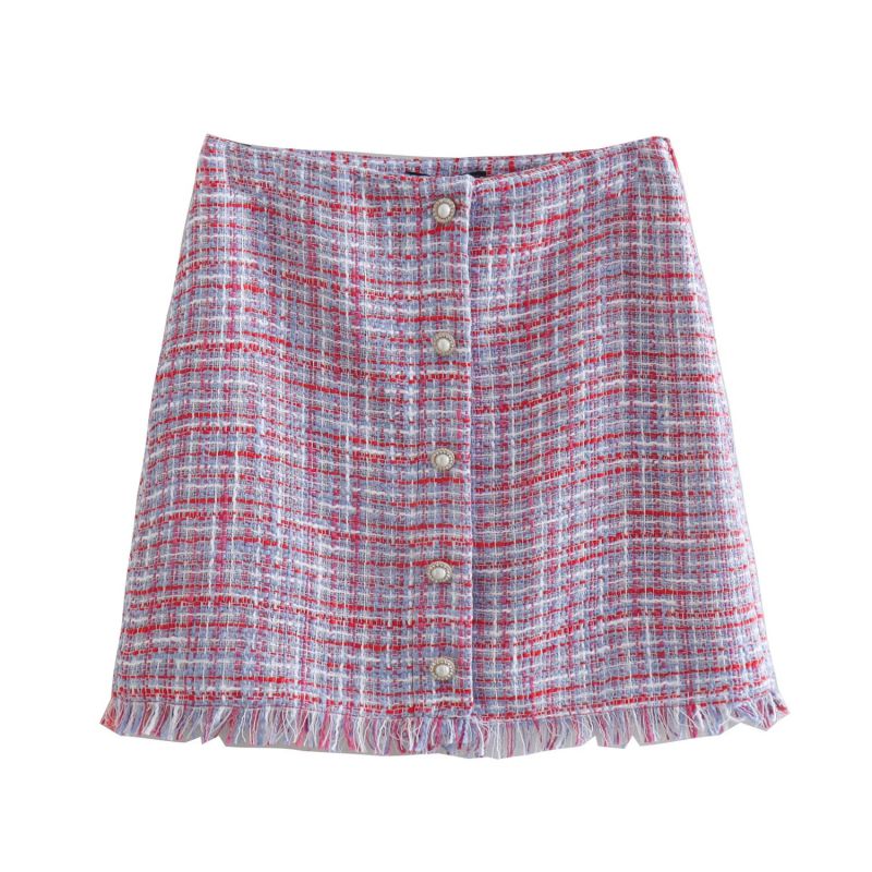 Falda Texturizada Con Botones De Perla